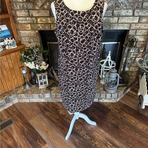 AGB Brown and White Circle Pattern Midi Dress